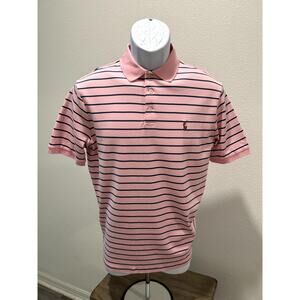 Polo Ralph Lauren Mens Classic Fit Shirt Pink Stripped Pony Soft Touch Collared